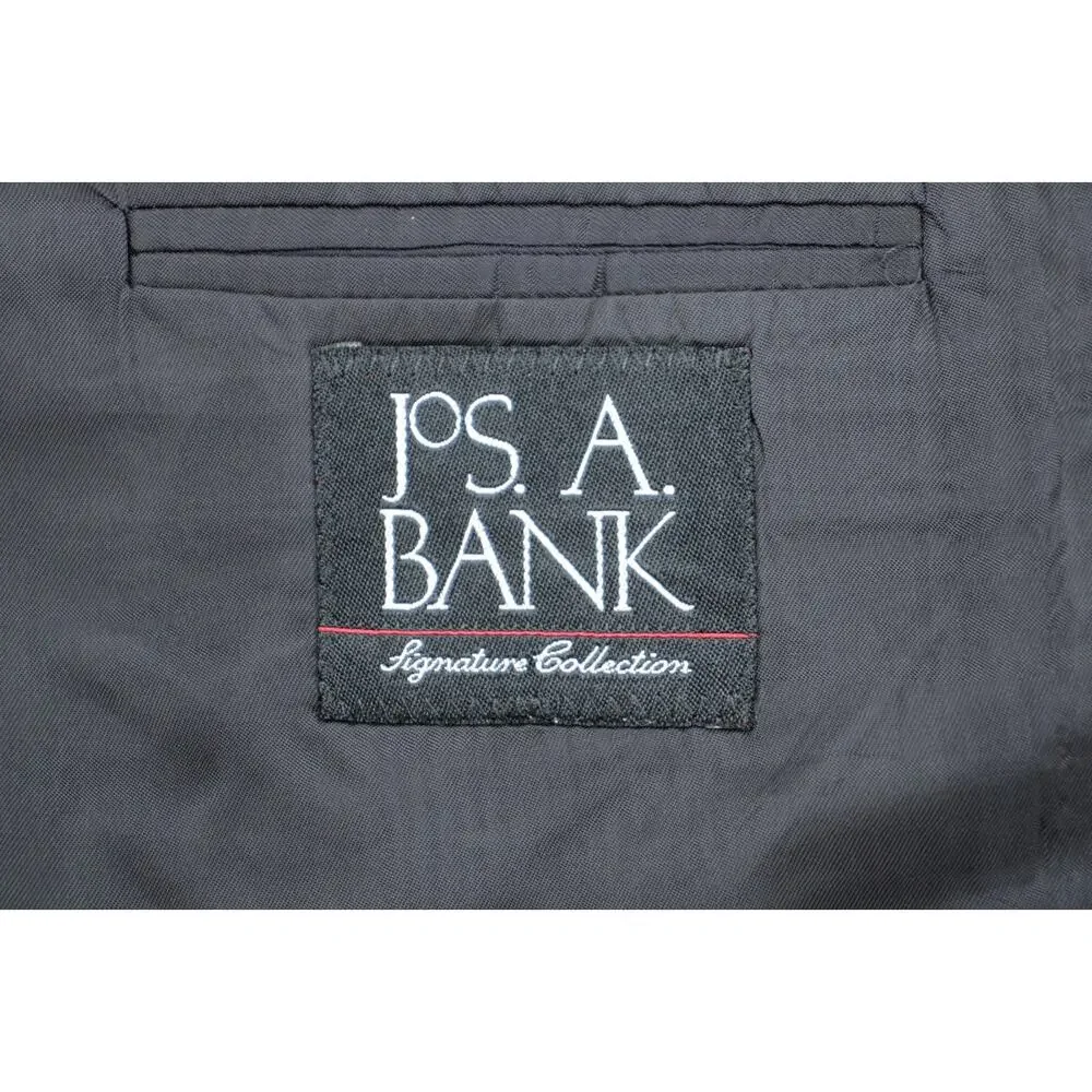 Jos A Bank Suit Mens 48L Black Pinstripe 100% Wool Pants Cuffed Pleated 38 x 30